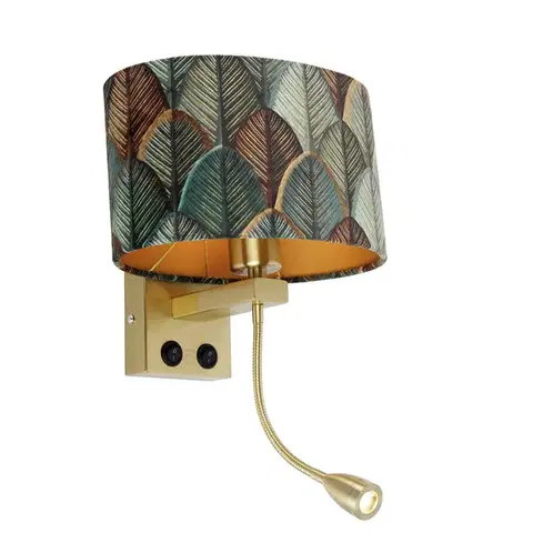 Lampy Nástenná lampa mosadz s oválnym zamatovým tienidlom s dizajnom listov 25 cm - Brescia Combi