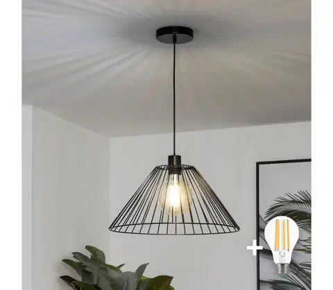 Svietidlá BRILAGI - LED závesné svietidlo na lanku CERIA WIRE 1xE27/40W/230V pr. 45 cm čierne BG3987+EG300164
