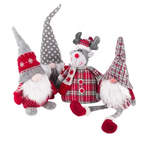 Vianočné dekorácie KONDELA Doll vianočná postavička (4 ks) červená / sivá / biela