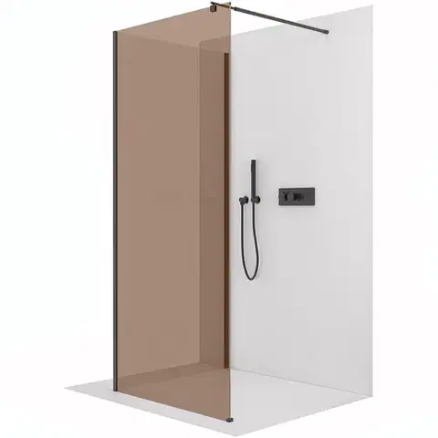 Sprchové dvere CERANO - Sprchová zástena Walk-in Onyx Corner Round Ľ/P - 8 mm - guľatá vzpera - čierna matná, bronzové sklo - 70x120x200 CER-979801