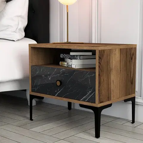 Nočné stolíky Nočný stolík Lizbon 534 - Walnut, Black