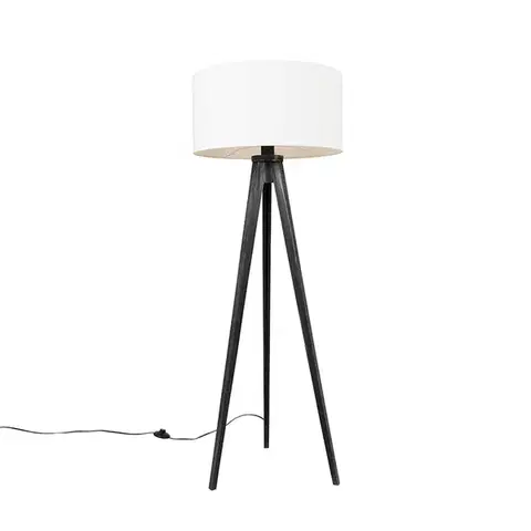 Stojace lampy Stojaca lampa trojnožka čierna s tienidlom bielym 50 cm - Tripod Classic