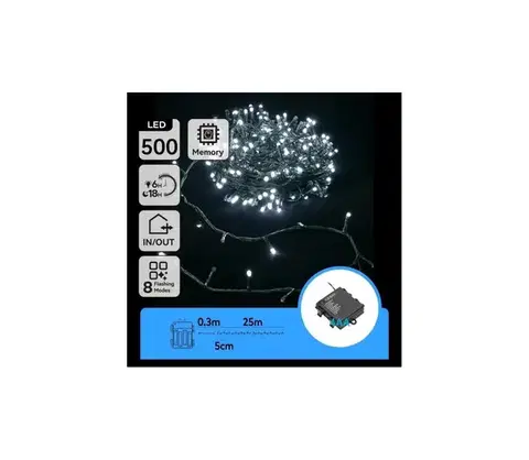 LED osvetlenie  B.V.  - LED vonkajšia vianočná reťaz 500xLED/8 funkcií 4xAA 25,3 m studená biela B10303KX7