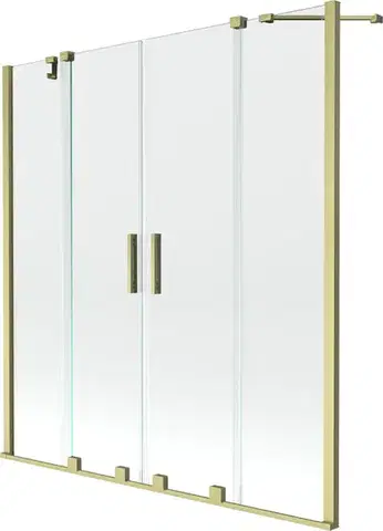 Sprchové dvere MEXEN/S - Velar Duo Dvojkrídlová posuvná vaňová zástena 160 x 150, transparent, zlatá kartáčovaná 896-160-000-02-55