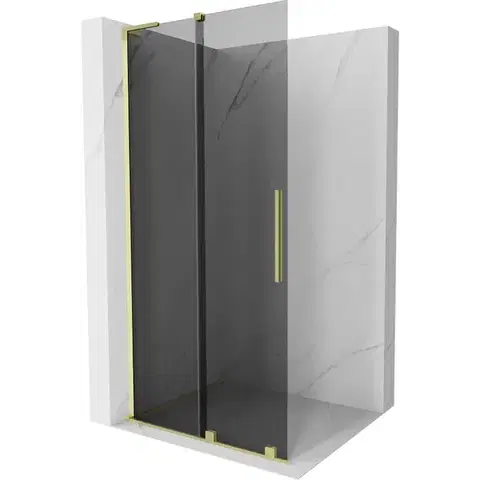 Sprchové dvere MEXEN/S - Velar L Sprchová zástena posuvná Walk-in 110 x 200, grafit 8 mm, zlato kefovaná 871-110-003-43-55