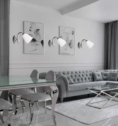 Nástenné svetlá Chrómová nástenná lampa, biele tienidlo, 40W E14, Ursella