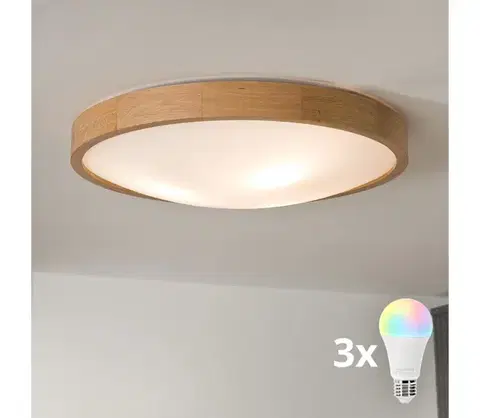 Svietidlá BRILAGI-LED RGBW stmievateľné stropné svietidlo CARVALHO SLIM 3xE27/12W/230V dub pr. 47 BG0743+3xAI0819