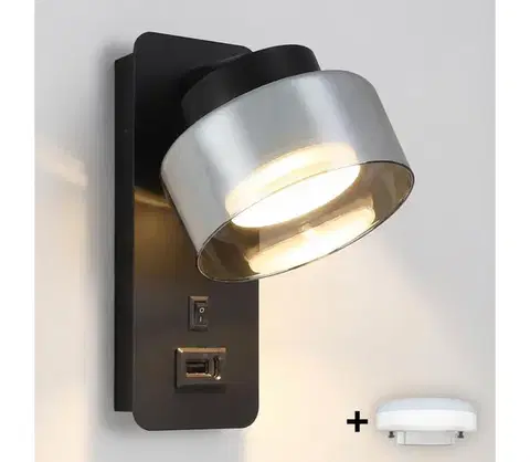 Svietidlá BRILAGI - LED Nástenné svietidlo s USB portom AURA LUX 1xGX53/30W/230V čierna/dymová WO-OEM-CF-13-BK