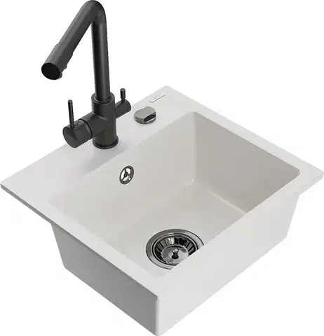 Kuchynské drezy MEXEN/S MEXEN/S - Milo granitový drez vrátane batérie Duero, biela 6505-20-671600-70