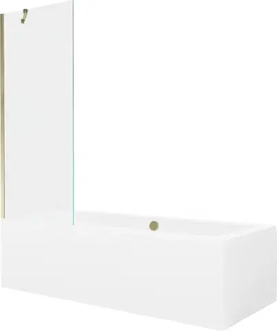Sprchové dvere MEXEN/S - Cube obdĺžniková vaňa 180 x 80 cm s panelom + vaňová zástena 70, transparent, zlatá 550518080X9507000050