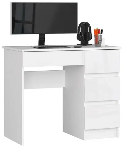 Písacie stoly Moderný písací stôl ZEUS90P, biely/biely lesk