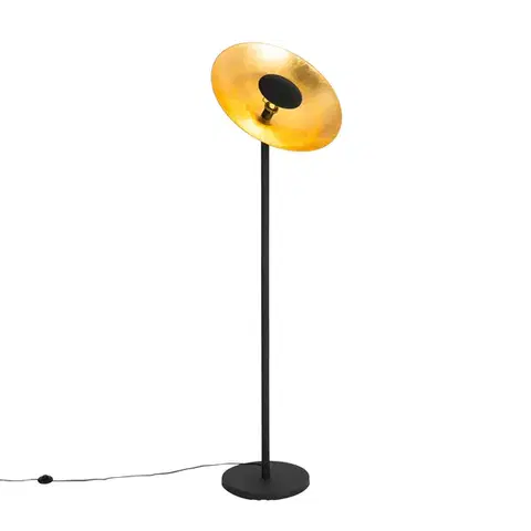 Stojace lampy Priemyselná stojaca lampa čierna so zlatým vnútrom 60 cm - Magnax