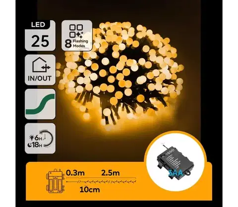 LED osvetlenie  B.V.  - LED vonkajšia vianočná reťaz 25xLED/8 funkcií 3xAA 2,8m IP44 teplá biela B10303K5G