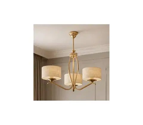 Svietidlá BRILAGI - Luster na tyči SAPHIRE 3xE27/15W/230V pr. 66 cm krémová/zlatá/patina 2148