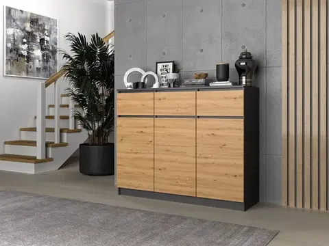 Komody a skrinky Moderná komoda 3D3S, antracit/ dub artisan