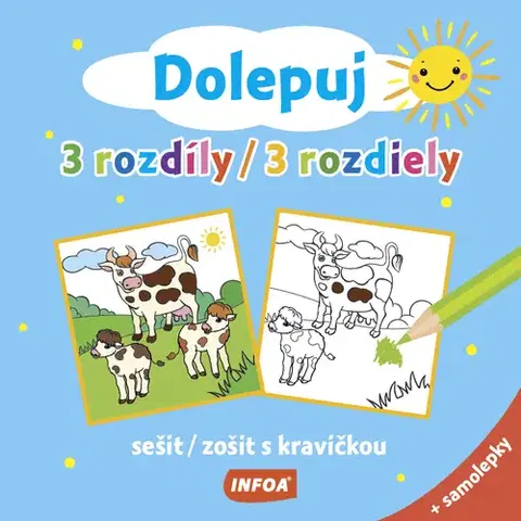 Pre deti a mládež - ostatné Dolepuj 3 rozdíly / 3 rozdiely - sešit/ zošit s kravičkou + samolepky (CZ/SK vydanie)