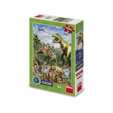 XL dieliky Dino Toys Puzzle Svet dinosaurov 100XL neon Dino