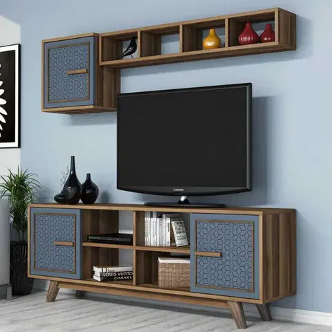 Obývacie steny TV skrinka / Obývacia stena Ayla - Walnut, Blue