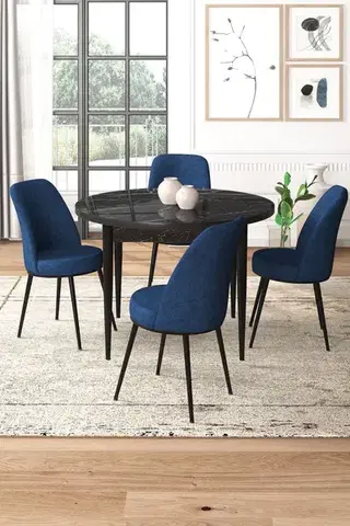 Jedálenské sety Dining Table & Chairs Set (5 Pieces) Tor - Black Marble, Navy Blue