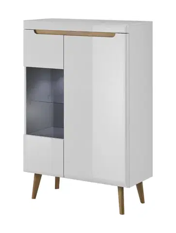 Komody a skrinky Elegantná vitrína NORD NWT90, biely lesk