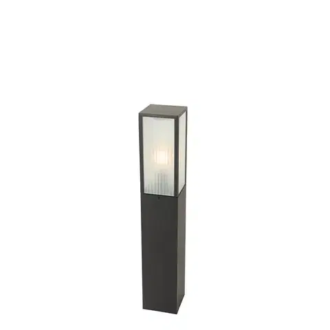 Zahradne stlpove lampy Stojaca vonkajšia lampa čierna s rebrovaným sklom 80 cm IP44 - Charlois