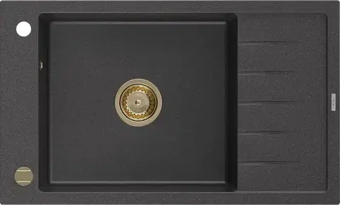 Kuchynské drezy MEXEN/S MEXEN/S - Elias granitový drez 1-miska s odkvapkávačom 795 x 480 mm, čierny kropenatý, zlatý sifón 6511791005-76-G