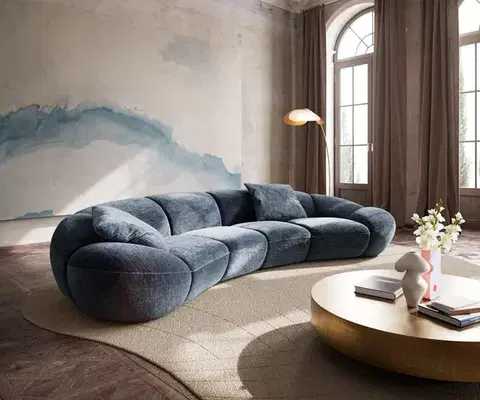 Veľké pohovky DELIFE Veľká pohovka Lunna 360x175 cm šenilka modrá 2 vankúše