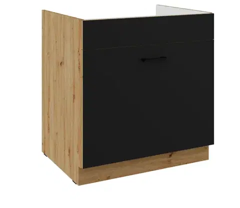Kuchynské skrinky GRANDE kuchynská skrinka pre vstavaný drez 80cm, dub Artisan/čierny mat