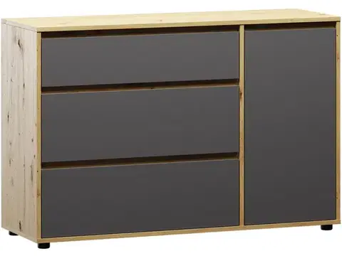 Komody NABBI Norman CH-1D/3DR komoda so zásuvkami sivý grafit / dub wotan