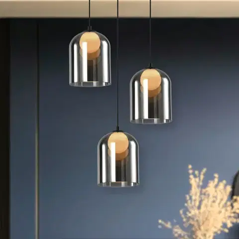 Stropná svetla Závesná sklenená lampa KLEA – s grafitovým a matným tienidlom – moderná stolová lampa do obývačky G9 LED