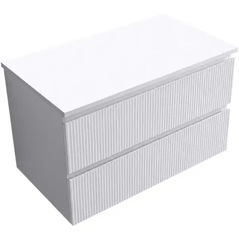 Kúpeľňový nábytok CERANO - Kúpeľňová skrinka Carole + doska pod umývadlo Navira Slim - 18 mm - biela matná ryhovaná - 80x49,8x46 CER-016383