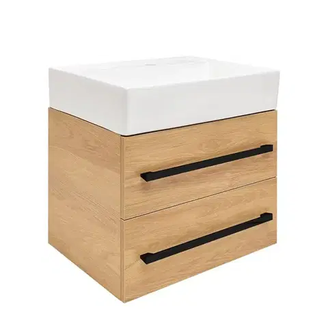 Kúpeľňový nábytok Kúpeľňová skrinka s umývadlom a čiernou úchytkou SAT Cube Way 60x53x46 cm dub Hickory mat CUBE46C602DHSATCWL CUBE46C602DHSATCWL