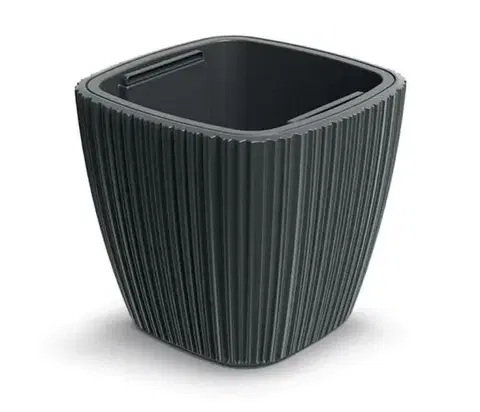 Kvetináče a truhlíky Kinekus Kvetináč plastový 390x390 mm ORO, hranatý, šedý, výška 360 mm, s vložkou