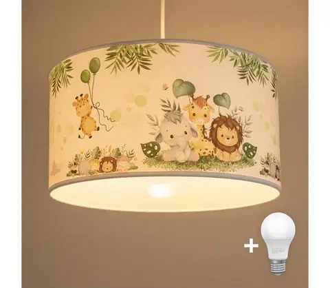 Svietidlá BRILAGI - LED detský luster na lanku BOBO 1xE27/60W/230V pr. 35 cm biely/džungľa 8590828051398