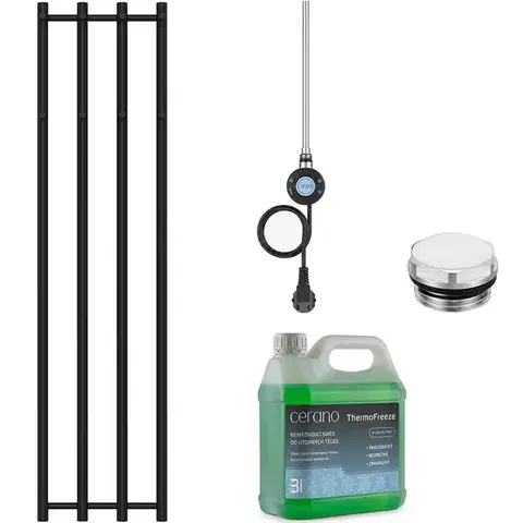 Doplnky do kúpeľne CERANO - Kúpeľňový elektrický radiátorový set Bertini - WIFI - 300W - čierna matná - 1400x351 mm CER-491882