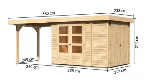 s prístreškom Drevený záhradný domček RETOLA 2 Lanitplast