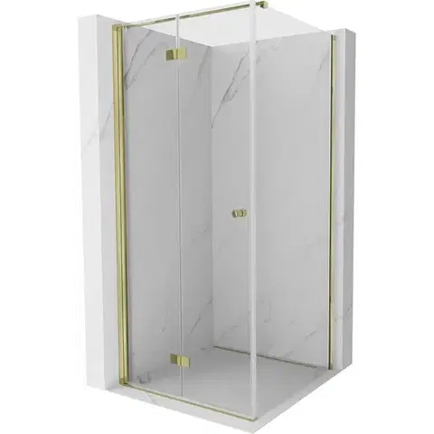 Sprchovacie kúty MEXEN/S - Mist-F sprchovací kút skladacie dvere ľavá 100 x 100, transparent, zlato 8A6T-100-100-50-00-L