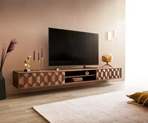Televízne stolíky DELIFE TV stolík Fevo 240 cm akácia hnedá závesné 4 dvierka