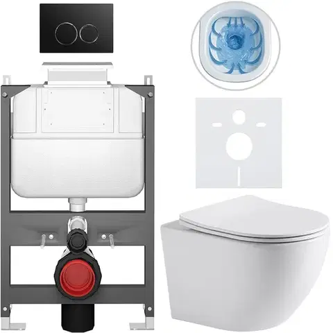 Záchody CERANO - Kompletní WC set Basic/Cesso - bílá lesklá - WC tlačítko Dualo/Černá - ovládání shora - předstěnová instalace - 49x36  CER-8050BD85930