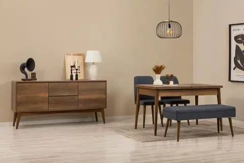 Jedálenské sety Set s rozkladacím stolom, stoličkami a konzolou (5 kusov) Vina 02 1048 - Walnut, Dark Blue