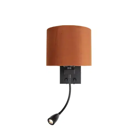 Lampy Wandlamp zwart met flexarm en kap oranje met gouden binnenkant 18cm - Brescia Combi