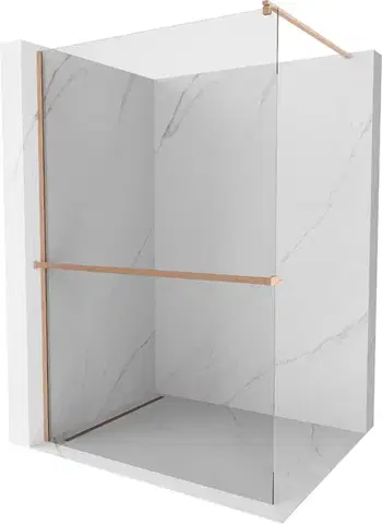 Sprchové dvere MEXEN/S - Kioto+ Sprchová zástena s poličkou WALK-IN 120 x 200, transparent, meď kartáčovaná 800-120-121-65-00