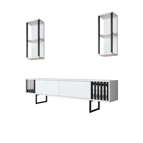 Konferenčné stolíky Televízny stolík s policami Chrome White and Black
