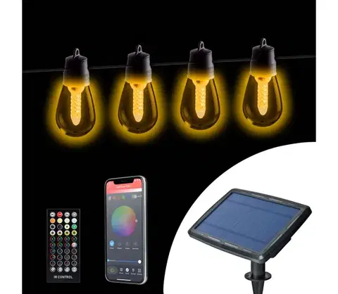 LED osvetlenie  LED stmievateľný solárny reťaz 25xLED/1,5W/3,7/5V 2200 mAh 15 m IP65 čierna + diaľkové ovládanie 11744