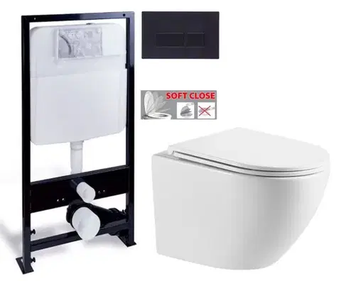 Závesné wc sety PRIM predstenový inštalačný systém s čiernym tlačidlom 20/0044+ WC INVENA LIMNOS /VÍROVÉ SPLACH/ WITH SOFT  se sedlem RIMLESS PRIM_20/0026 44 LI1