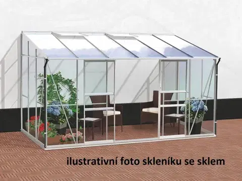 Skleníky Skleník k stene IDA 7800 polykarbonát strieborný Dekorhome