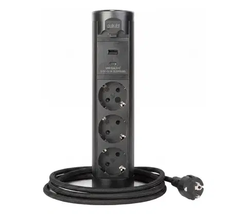 Predlžovacie káble  Zásuvkový stĺpik na dosku stola 3x230V + USB-A + USB-C čierny 20453B