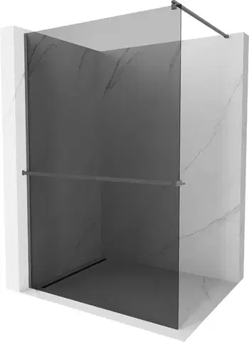 Sprchové dvere MEXEN/S - Kioto+ Sprchová zástena WALK-IN s poličkou a držiakom uterákov 100 x 200, grafit, grafit kartáčovaná 800-100-121-66-40