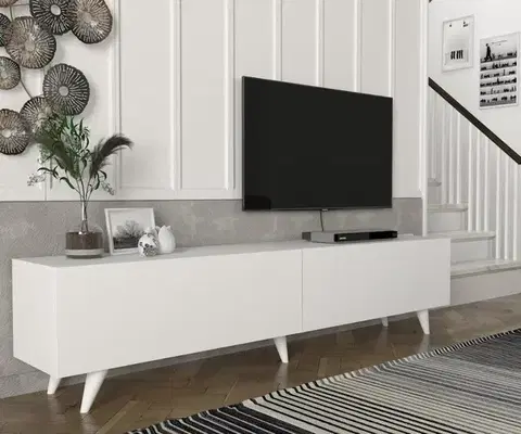 TV stolíky LEYNA V2 TV stolík na nožičkách, biely