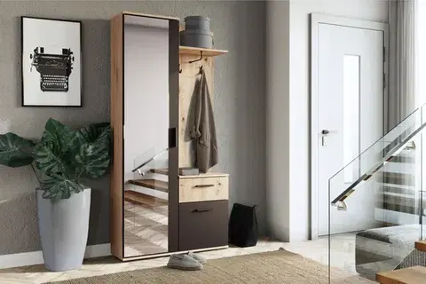 Predsieňové zostavy Predsieň so zrkadlom NORA, dub artisan/čierna